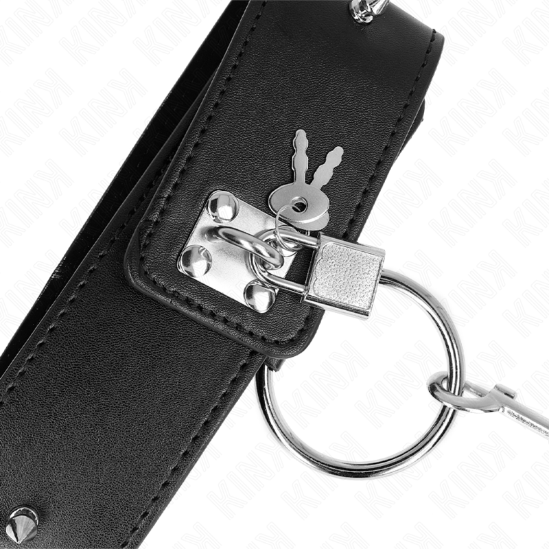 KINK - 65 CM COLLAR WITH LEASH AND SILVER STUDS, MODEL 2, ADJUSTABLE 36-43 CM X 5 CM