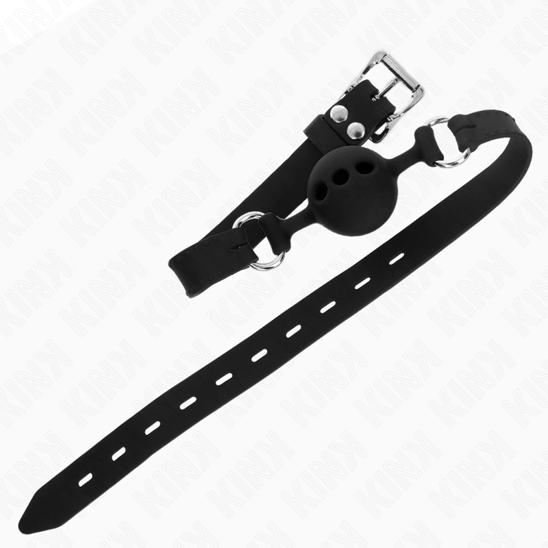 KINK - ALL-SILICONE GAG 55 x 2 CM WITH 4 CM BALL SIZE S BLACK ADJUSTABLE 35-51 CM