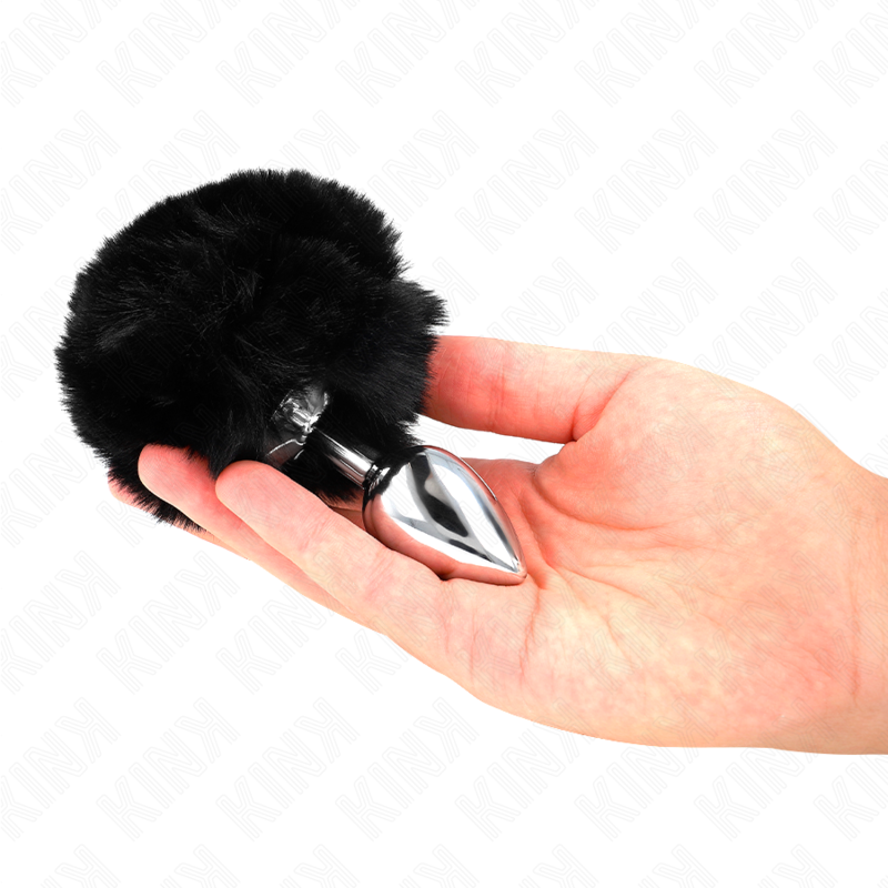 7 x 3 cm stainless steel plug with 8 cm black faux fur rabbit tail
