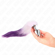 Anal plug size l 10 x 4 cm with synthetic tail 40 cm purple