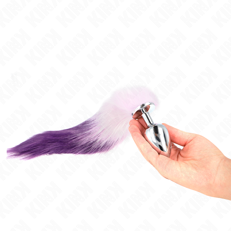 Anal plug size l 10 x 4 cm with synthetic tail 40 cm purple