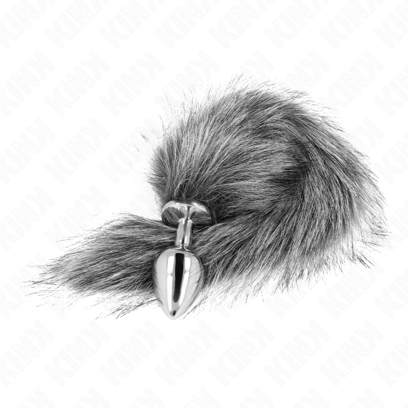 Anal plug size m 8 x 3.5 cm with synthetic tail 40 cm gray