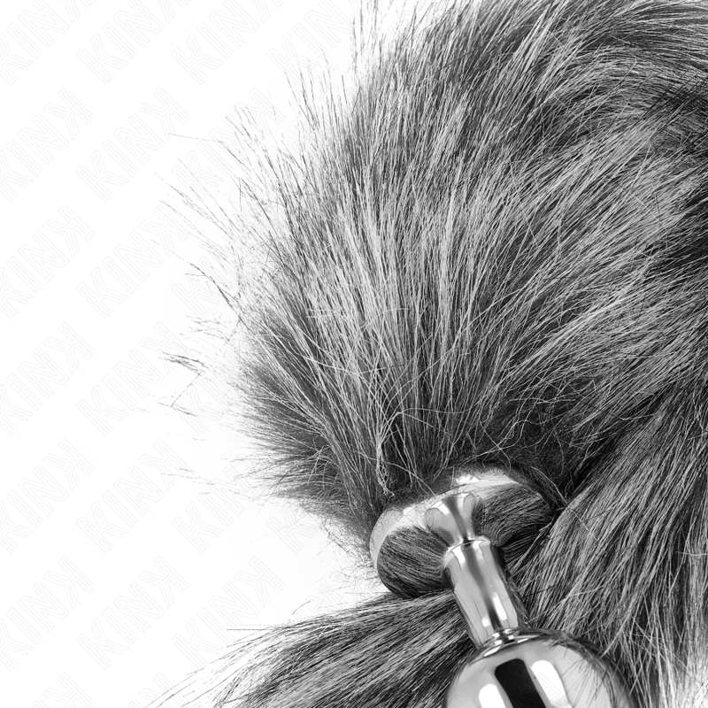 Anal plug size m 8 x 3.5 cm with synthetic tail 40 cm gray