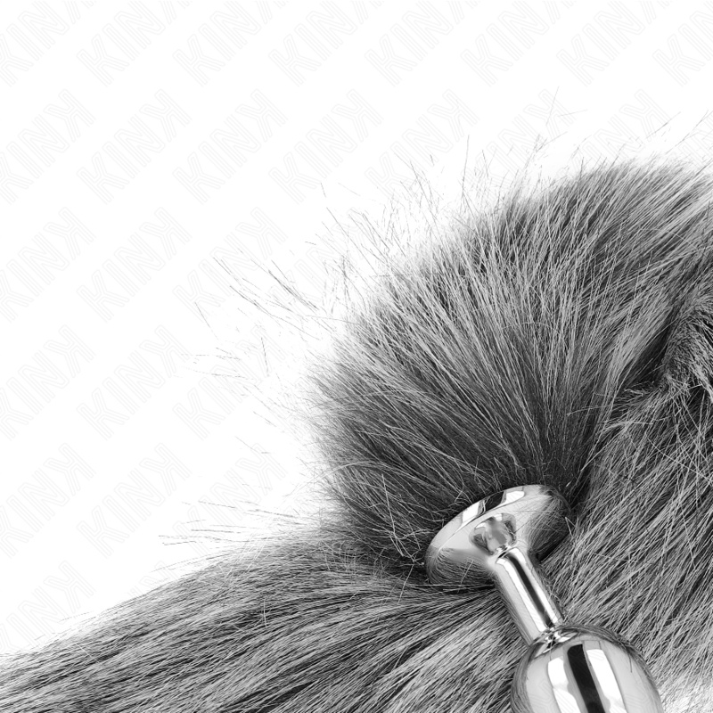 Anal plug size S 7 x 3 cm with synthetic tail 40 cm gray