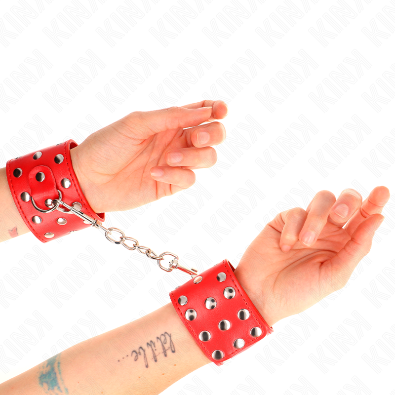 KINK - WRIST RESTRAINTS WITH ADJUSTABLE RED RIVET-FILLED SNAP CLOSURE 19-24 CM X 5.5 CM