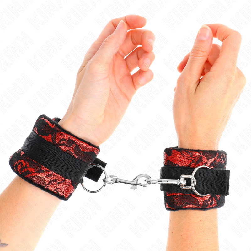 Short velvet lace wrist cuffs with red/black nylon binding 23 x 6.5 cm