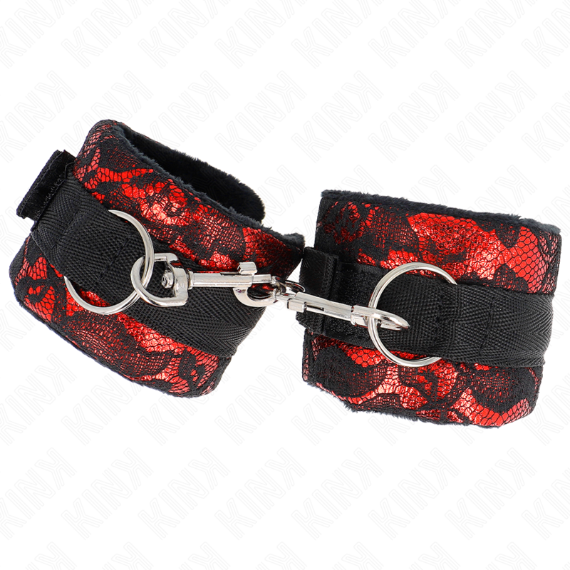 Short velvet lace wrist cuffs with red/black nylon binding 23 x 6.5 cm