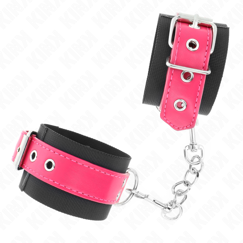 Black nylon wrist support with adjustable raspberry pink leatherette belt 19-29 cm x 5.1 cm