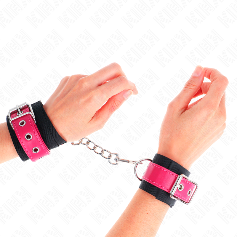 Black nylon wrist support with adjustable raspberry pink leatherette belt 19-29 cm x 5.1 cm