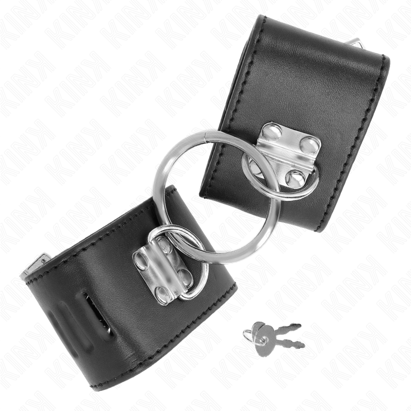 Fixed wrist restraints with ring and adjustable black padlock closure 16-23 cm x 5.5 cm