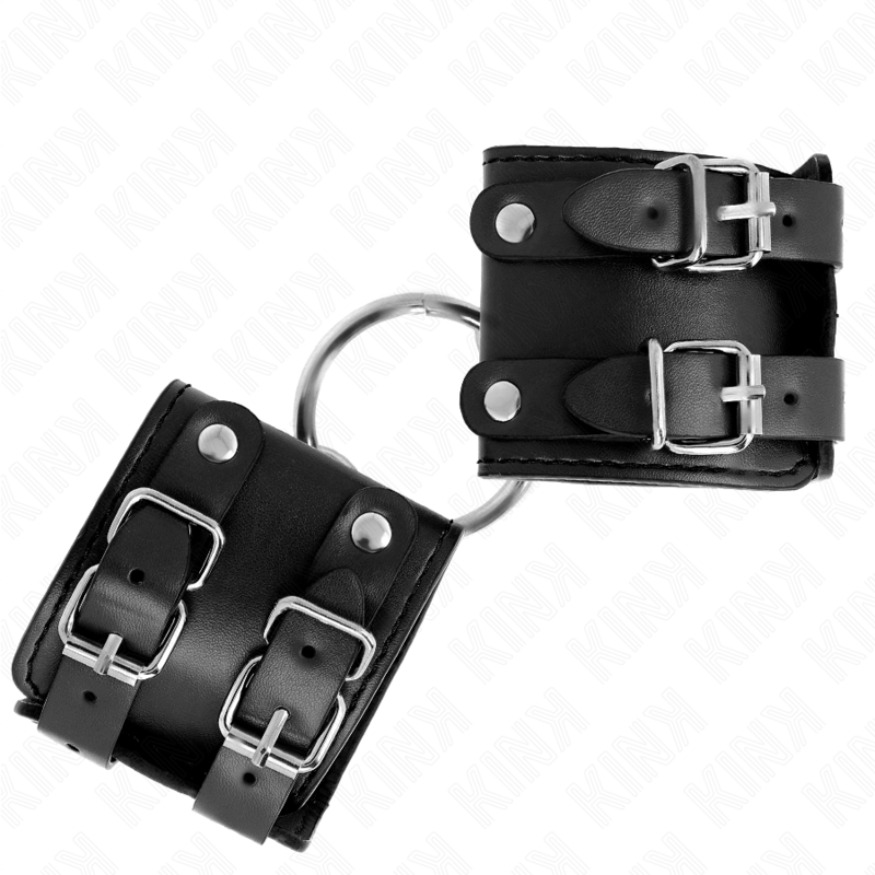 Fixed wrist restraints with adjustable ring and studs black 17-22 cm x 6.5 cm