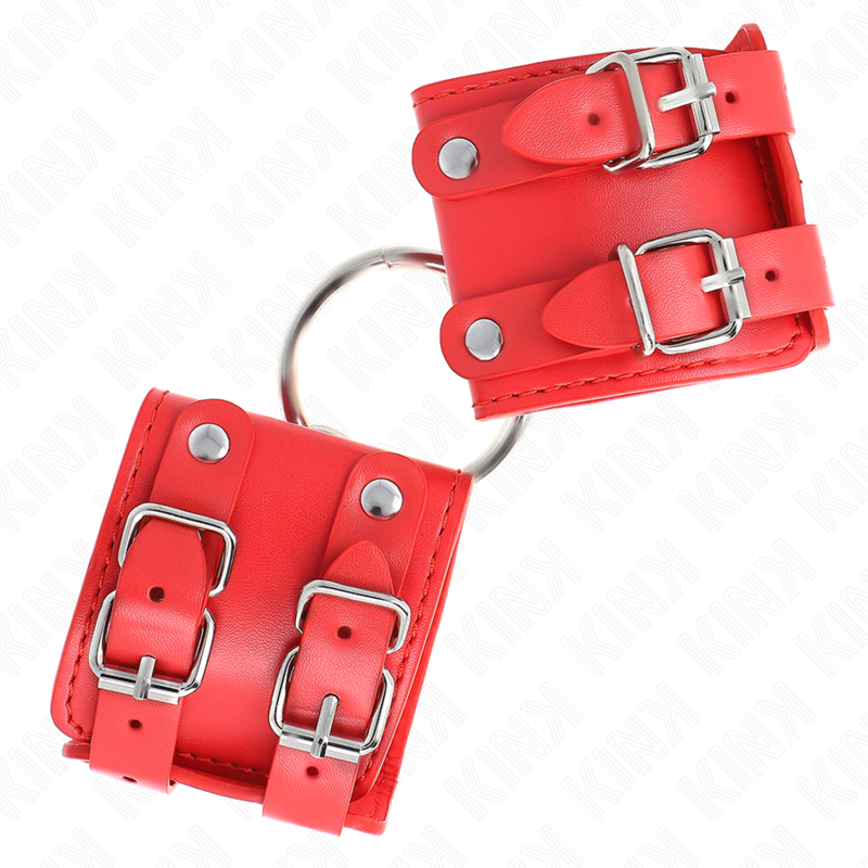 Fixed wrist restraints with ring and adjustable studs red 17-22 cm x 6.5 cm