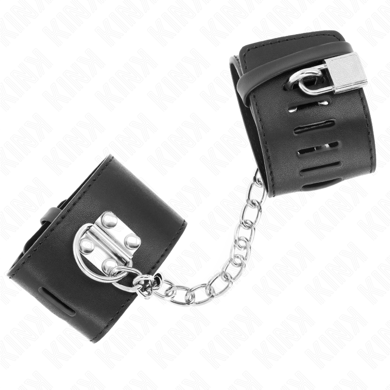 Fixed wrist restraints with 30 cm chain and adjustable black padlock closure 16-23 cm x 5.5 cm
