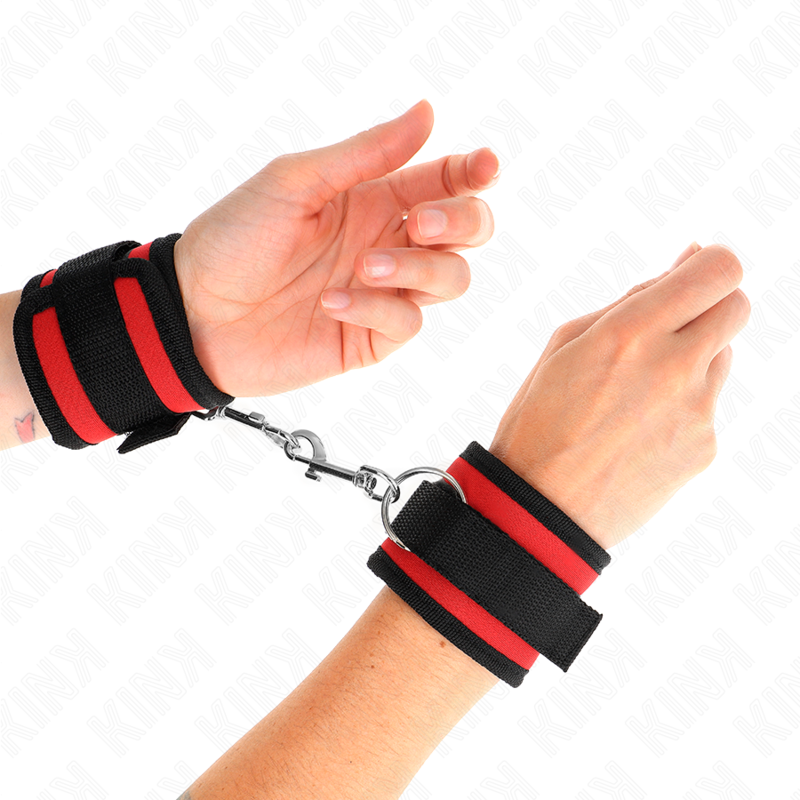 Red-Black Nylon Hook and Loop Wrist Braces Model 2 Adjustable 18-35cm x 6cm