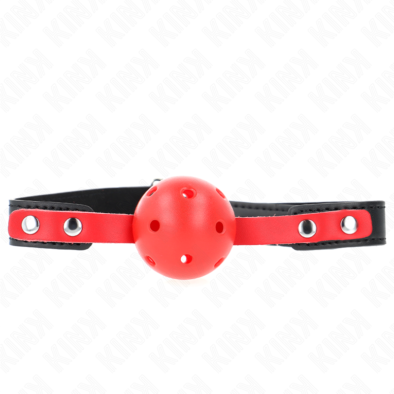 Red hollow hard ball 4 cm gag black bracelet 60 x 2 cm adjustable 37-52 cm