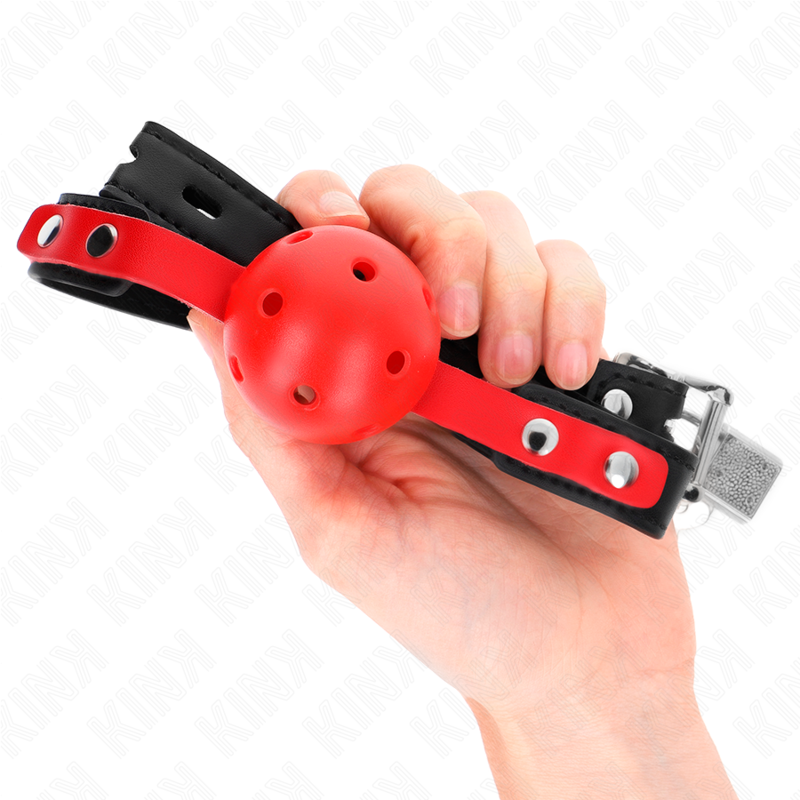 KINK - HOLLOW RED HARD BALL 4 CM GAG BLACK BRACELET 60 x 2 CM ADJUSTABLE 37-52 CM