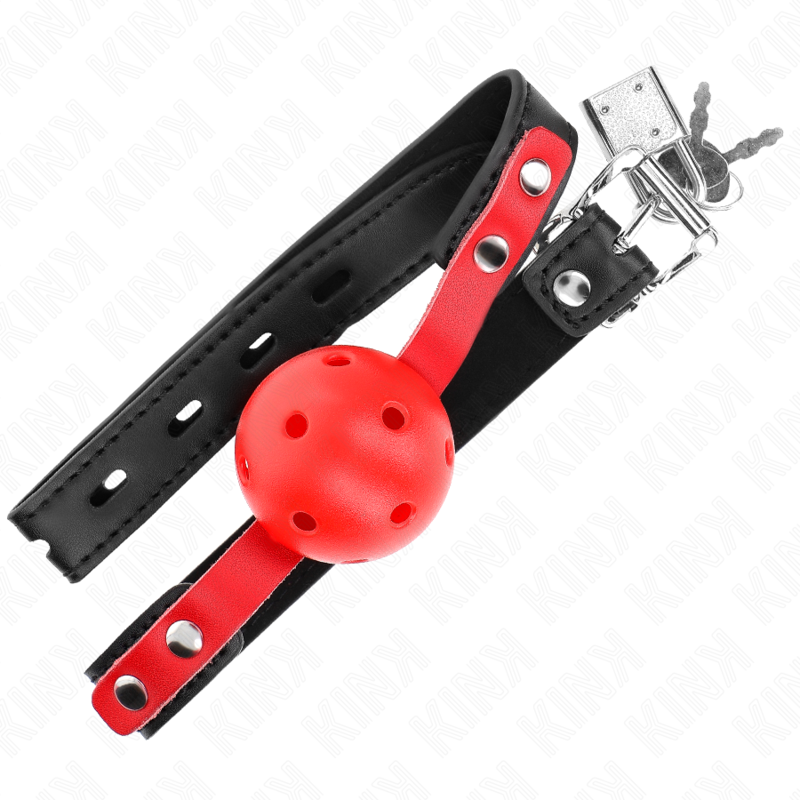 KINK - HOLLOW RED HARD BALL 4 CM GAG BLACK BRACELET 60 x 2 CM ADJUSTABLE 37-52 CM