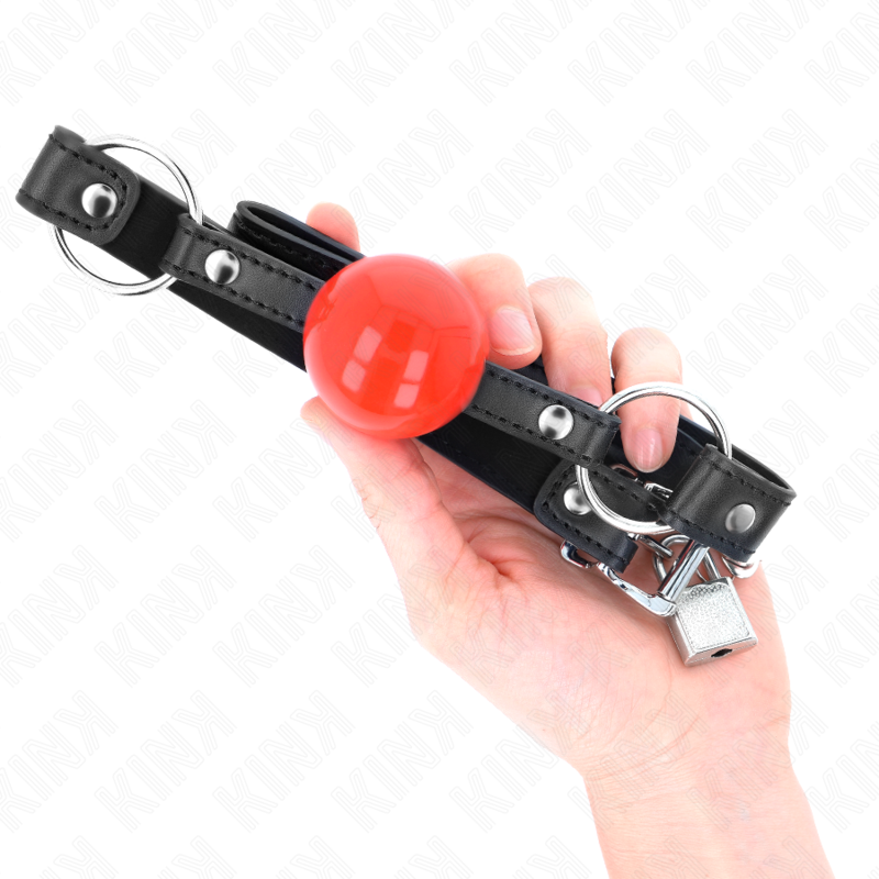 KINK - 4 CM BALL GAG WITH RED BALL LOCK, BLACK BRACELET 60 x 2 CM