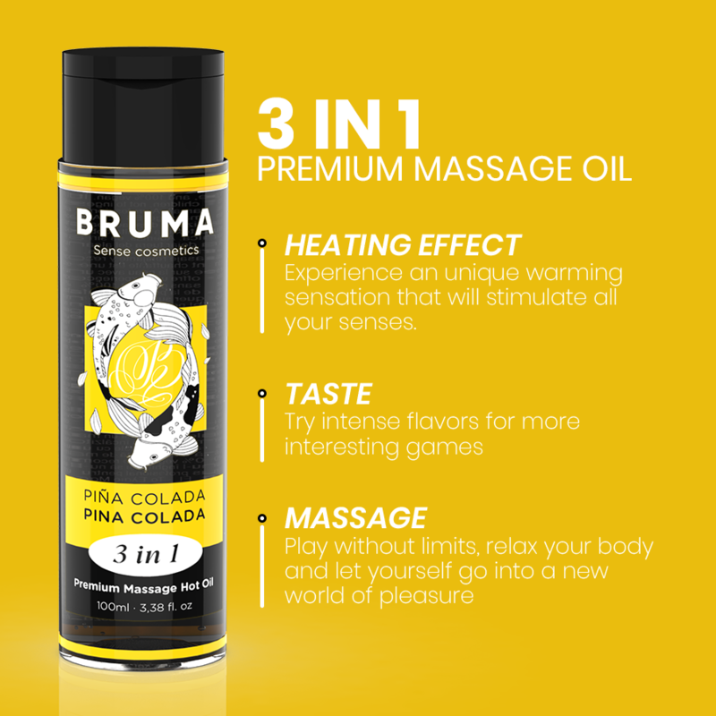 BRUMA - PREMIUM WARMING MASSAGE OIL, PINA COLADA FLAVOR, 3 IN 1 - 100 ML