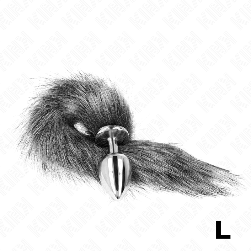Anal plug size l 10 x 4 cm with synthetic tail 40 cm gray