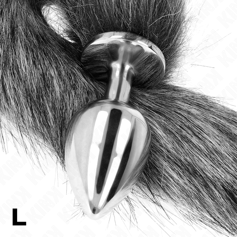Anal plug size l 10 x 4 cm with synthetic tail 40 cm gray