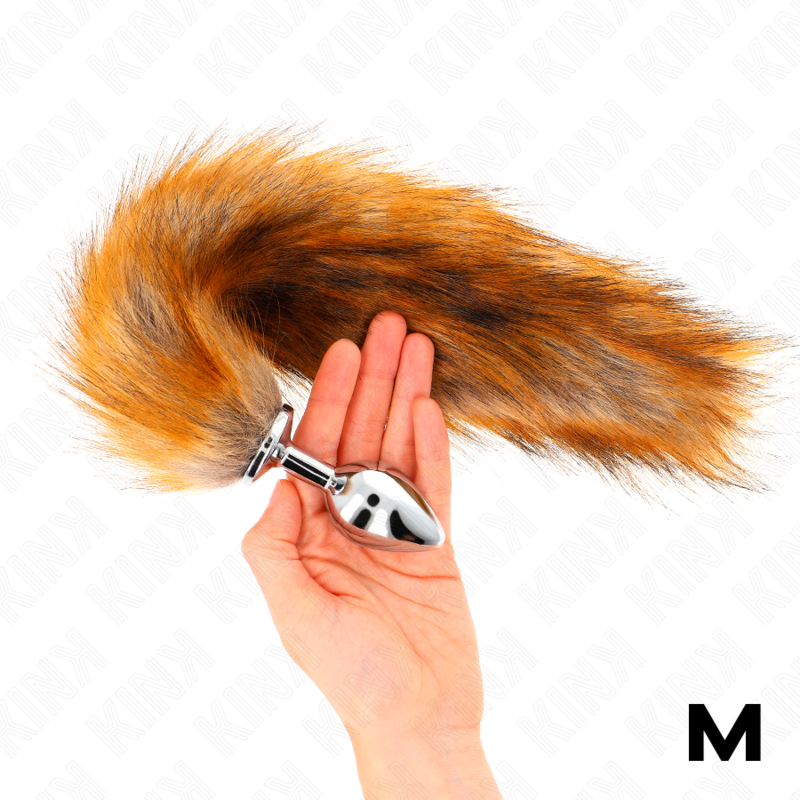 Anal plug size m 8 x 3.5 cm with synthetic tail 40 cm brown