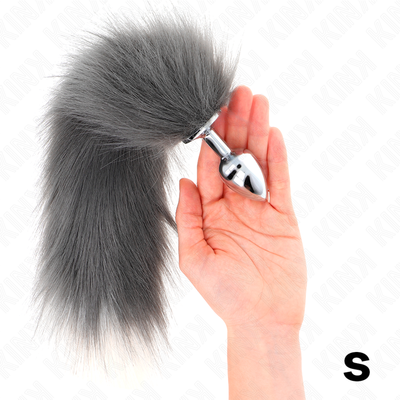 KINK - ANAL PLUG SIZE S 7 X 3 CM WITH 40 CM SYNTHETIC TAIL GREY AND WHITE