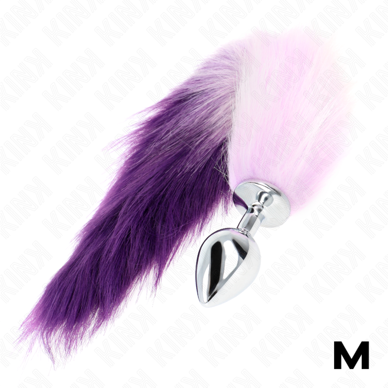 Anal plug size m 8 x 3.5 cm with synthetic tail 40 cm purple