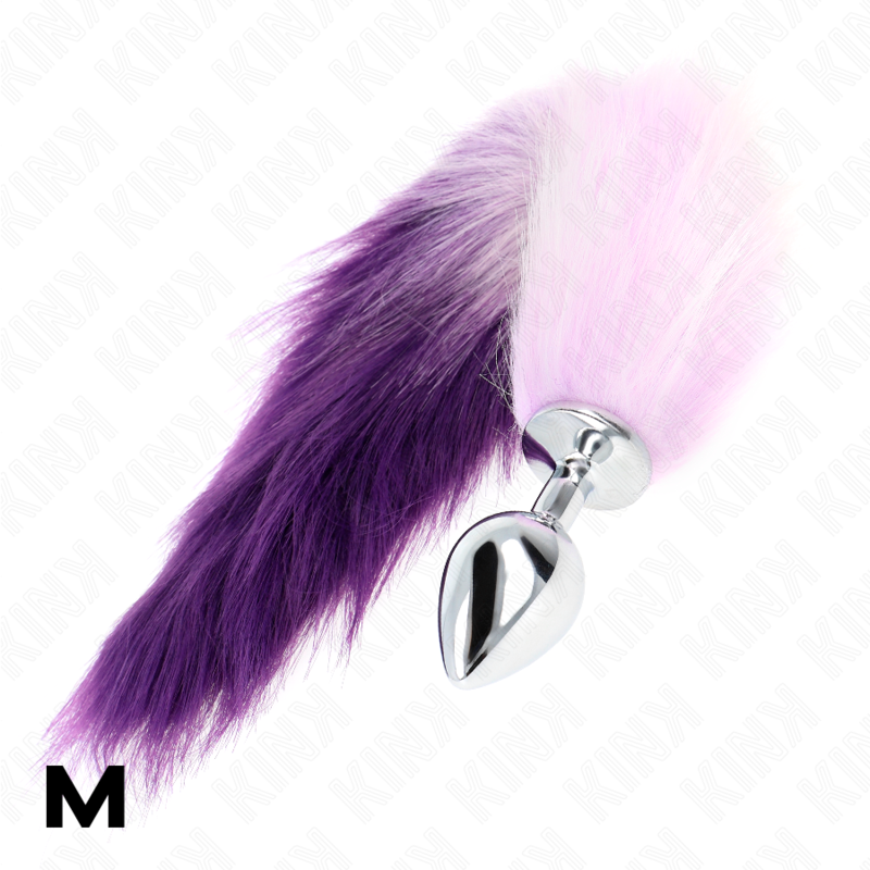 Anal plug size m 8 x 3.5 cm with synthetic tail 40 cm purple