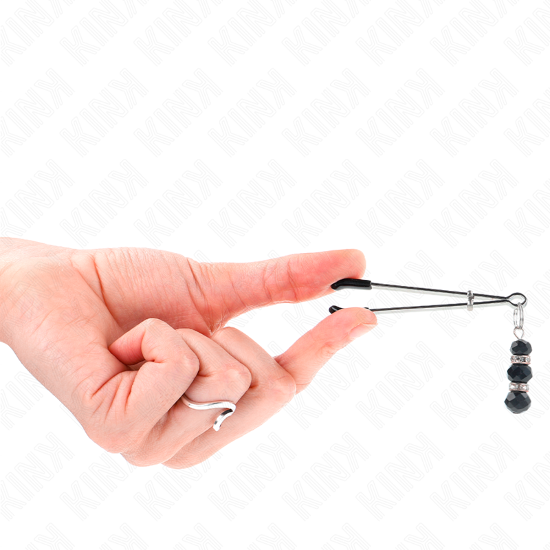 Fine gold nipple clamps with 3 black glass beads 7 cm