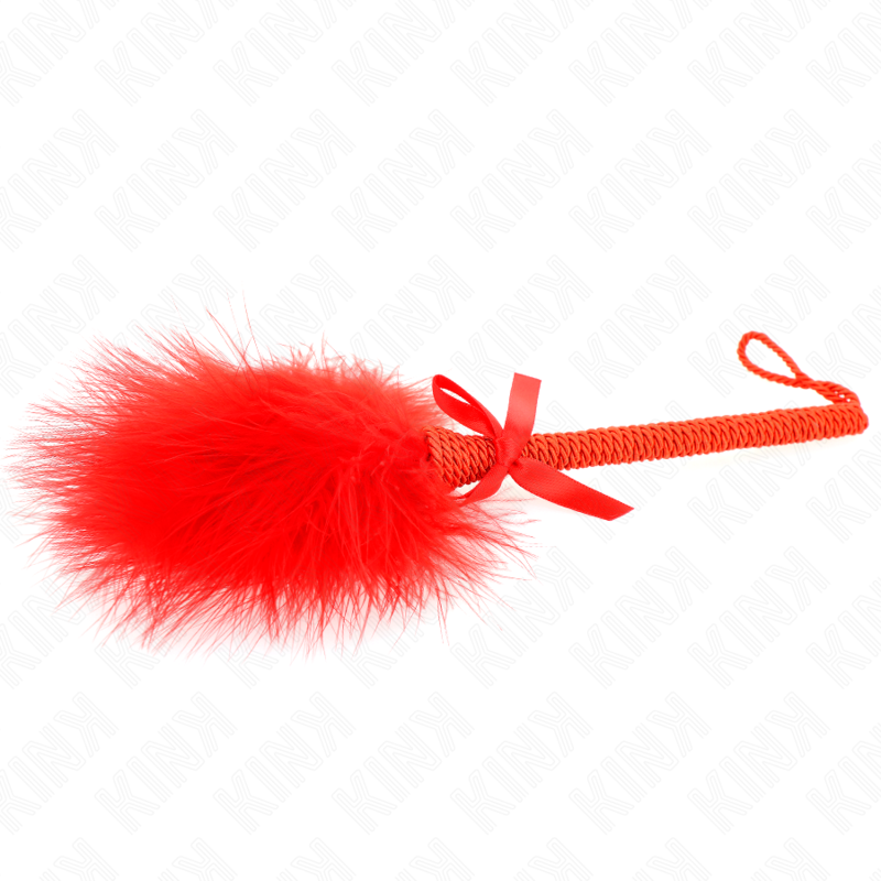 KINK - Nylon rope wand with ticklish feathers and red bow 25 cm