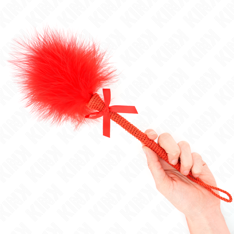 Nylon Rope Wand with Tickle Feathers and Red Bow 25cm