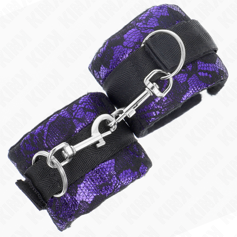 Short velvet lace wrist cuffs with purple/black nylon binding 23 x 6.5 cm