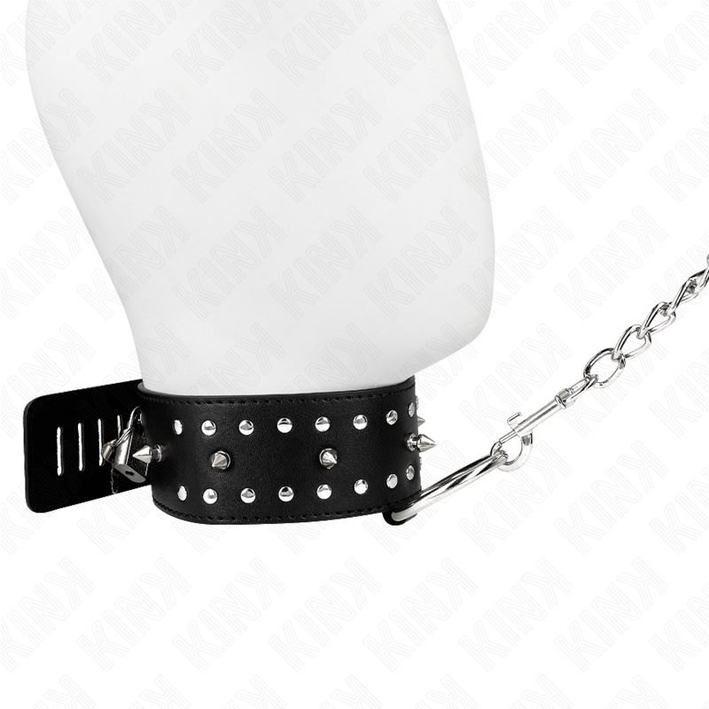 KINK - COLLAR WITH LEASH 65 CM WITH SILVER STUDS MODEL 1 ADJUSTABLE 36-43 CM X 5 CM
