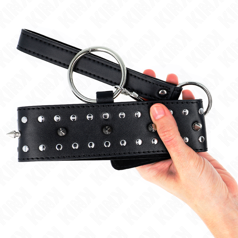 KINK - COLLAR WITH LEASH 65 CM WITH SILVER STUDS MODEL 1 ADJUSTABLE 36-43 CM X 5 CM