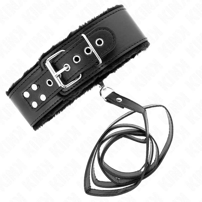 Collar with leash 116 cm with silver studs model 4 black adjustable 40-48 cm x 6 cm