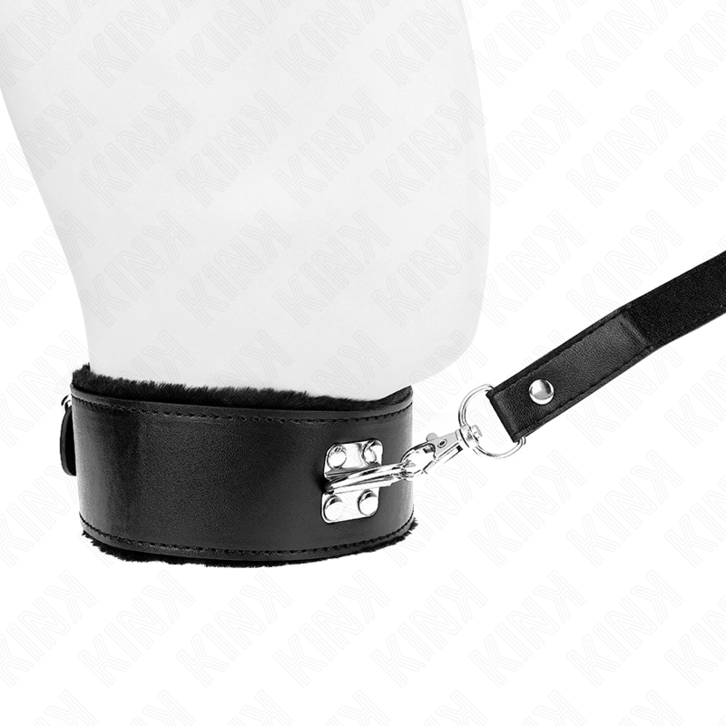 KINK - COLLAR WITH LEASH 116 CM WITH SILVER STUDS MODEL 4 BLACK ADJUSTABLE 40-48 CM X 6 CM