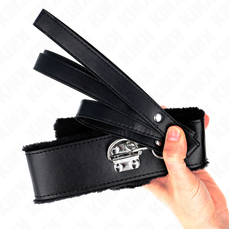 Collar with leash 116 cm with silver studs model 4 black adjustable 40-48 cm x 6 cm