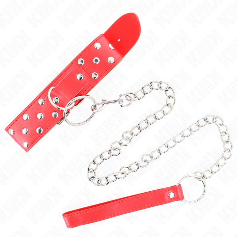 Ring rivet necklace with belt 65 cm red adjustable 36-50 cm x 3.8 cm