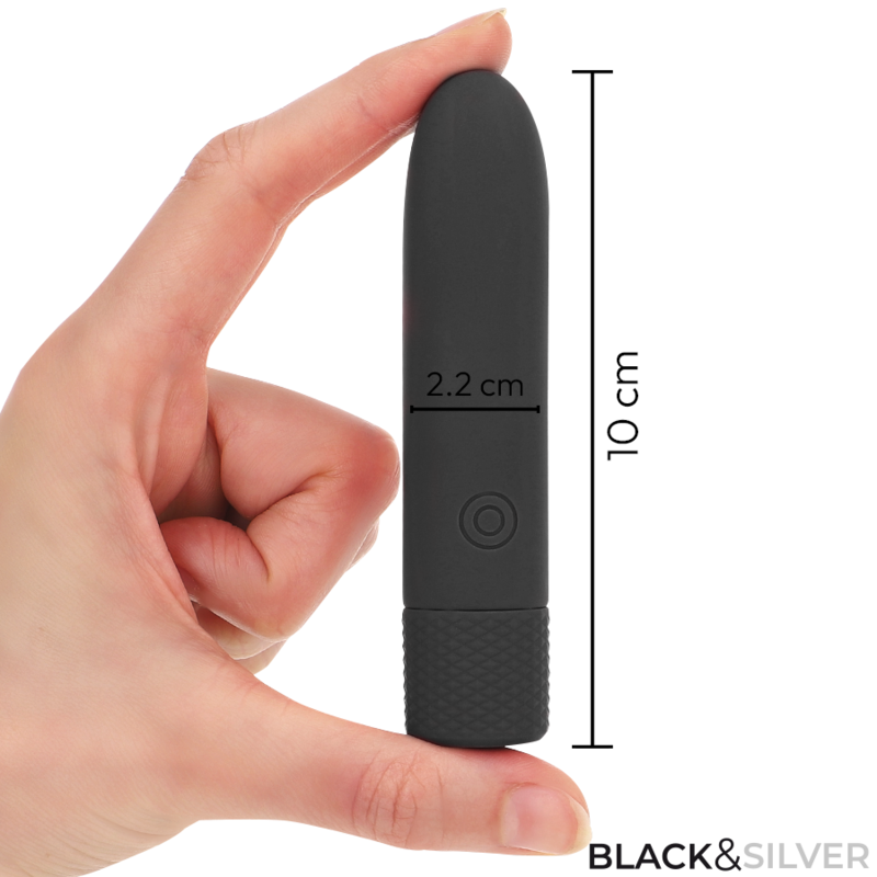 BLACK &amp; SILVER - GERI RECHARGEABLE VIBRATING BULLET USB 8 VIBRATIONS BLACK 10 X 2.2 CM