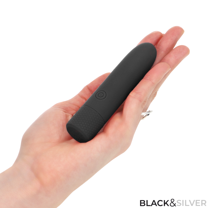 BLACK &amp; SILVER - GERI RECHARGEABLE VIBRATING BULLET USB 8 VIBRATIONS BLACK 10 X 2.2 CM