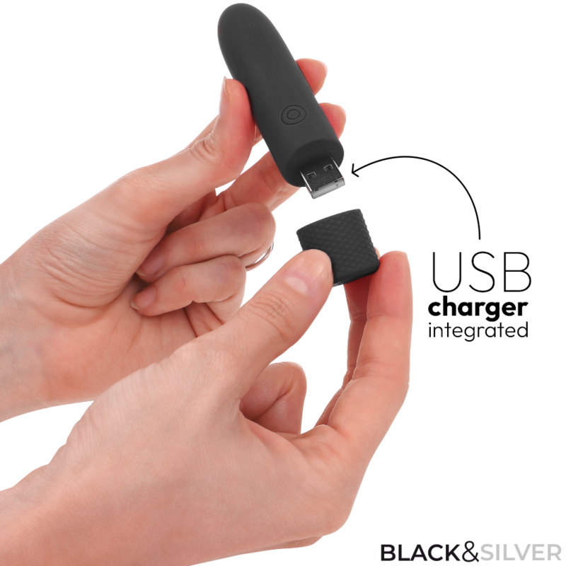 BLACK &amp; SILVER - GERI RECHARGEABLE VIBRATING BULLET USB 8 VIBRATIONS BLACK 10 X 2.2 CM