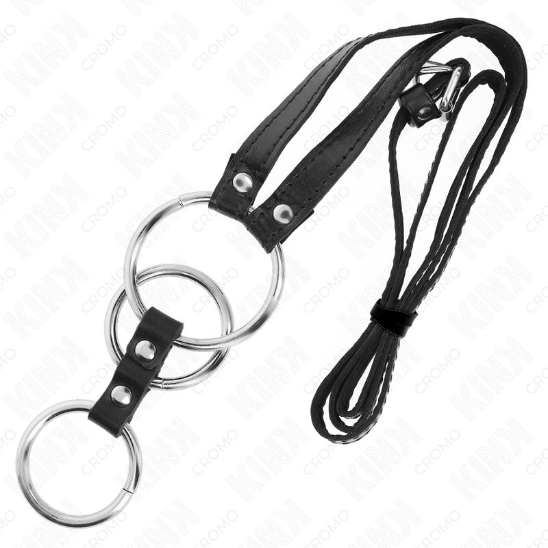 KINK - TRIPLE METAL PENIS RING 3.8 CM TO 5 CM WITH 112 CM LEATHER BELT