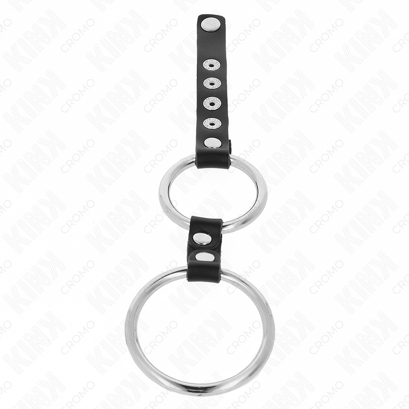Double metal penis ring 3.8cm to 5cm connected to leather