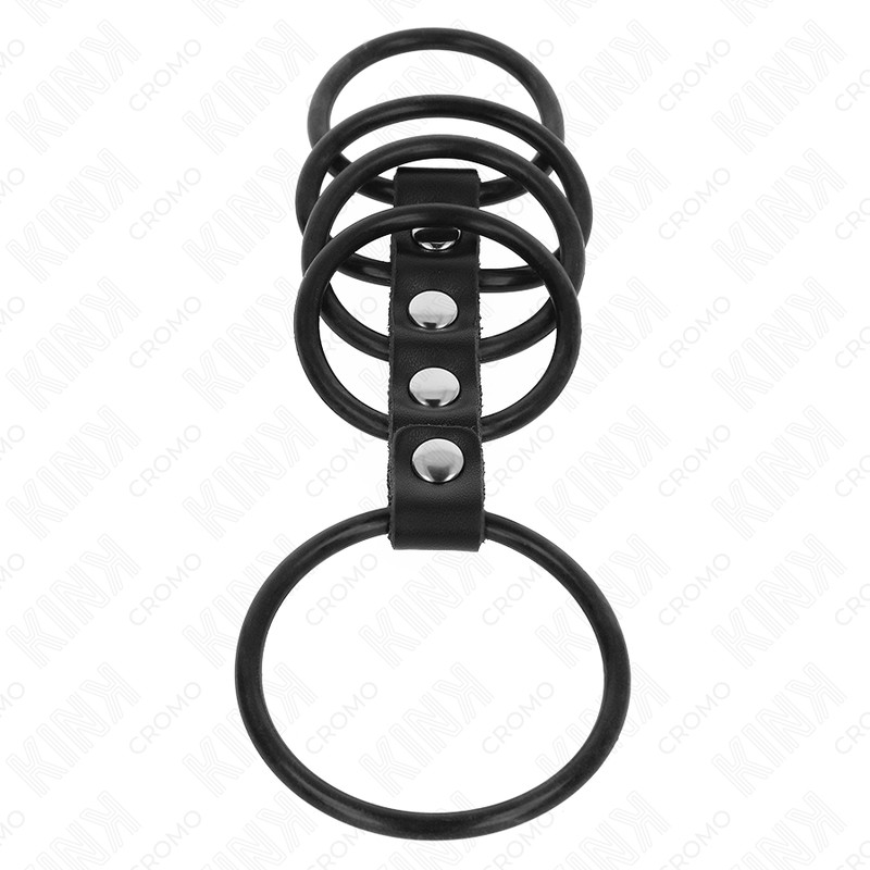 KINK - 5 SILICONE PENIS RINGS FROM 3.8 CM TO 4.8 CM CONNECTED BY LEATHER