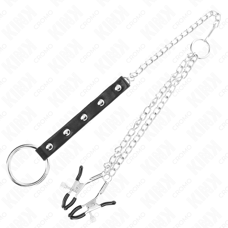 KINK - METAL PENIS RING WITH CHAIN ​​AND ADJUSTABLE NIPPLE CLIPS