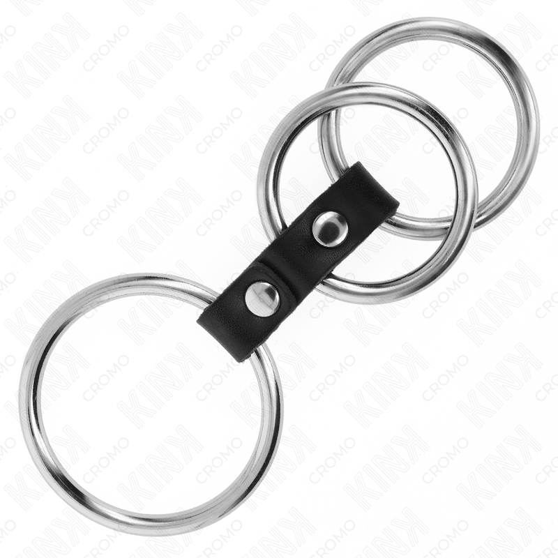KINK - TRIPLE METAL PENIS RING 3.7 CM TO 5 CM CONNECTED TO LEATHER