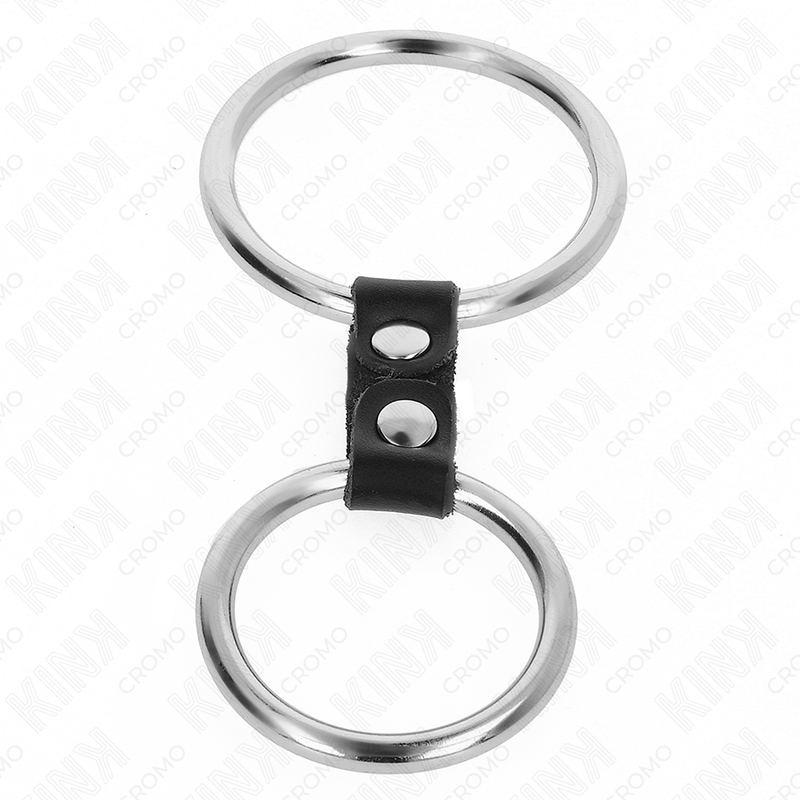 KINK - DOUBLE METAL PENIS RING FROM 3.7 CM TO 5 CM CONNECTED BY LEATHER STRAP MODEL 2