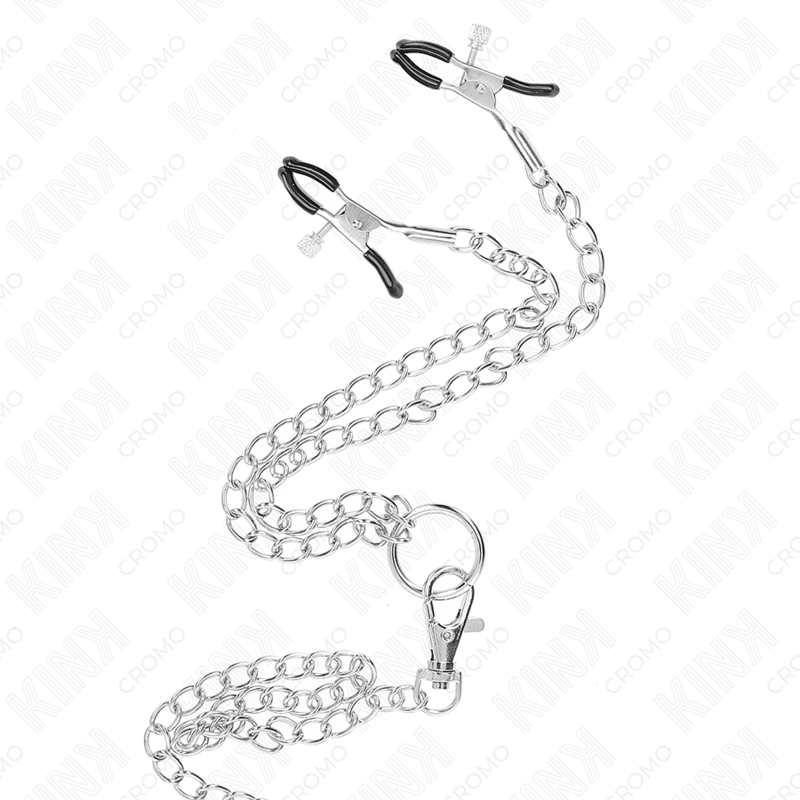 Triple Chrome Metal Penis Ring 3cm to 4.5cm with 26cm Metal Chain and Nipple Clamps