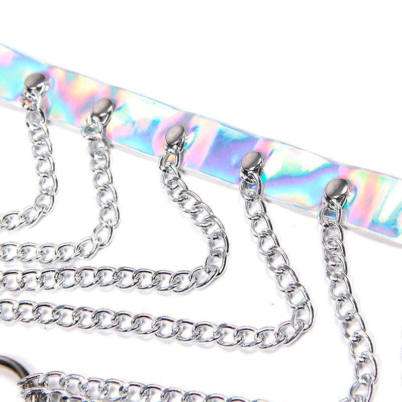 953737 Chest Harness with Rings and Chains Silver One Size